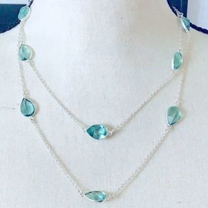 NEW! SWISS BLUE TOPAZ HANDMADE NECKLACE IN SILVER